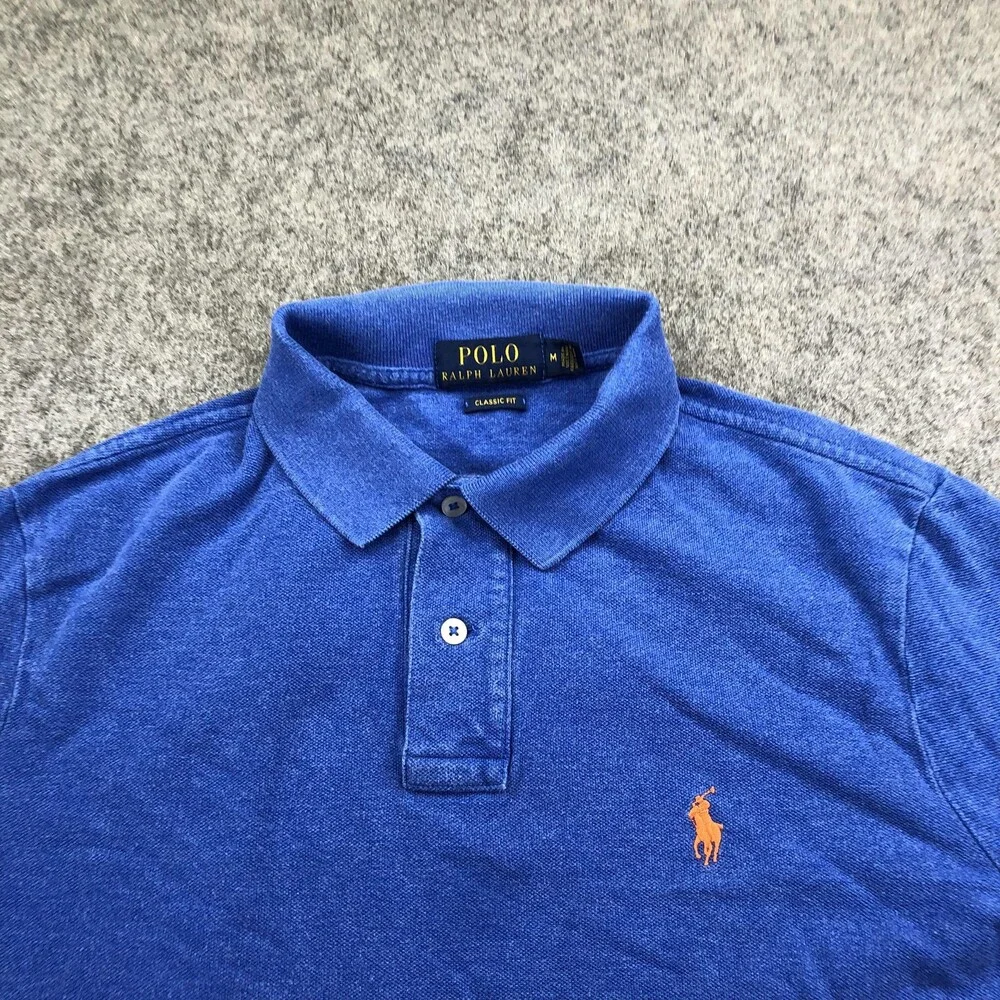 Polo Ralph Lauren Polo Shirt Mens Medium Blue Solid Pony Logo Knit Casual